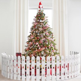 Christmas Tree Fence for Toddlers & Pets - 24pcs Freely Assemble White Picket Fence Barrier for Small Dogs Cat Baby Proof, Decorative Plastic Xmas Tree Fence Gate for Party