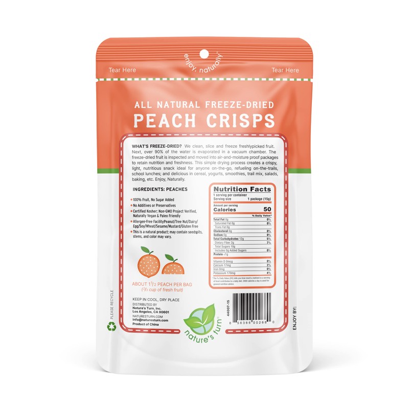 Nature’s Turn Freeze-Dried Fruit Snacks, Peach Crisps, Pack of 12