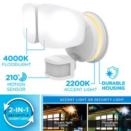 Enbrighten 58242-S1 Outdoor 2-Head Motion-Sensing Back Lit Wi-Fi LED Security Light, White