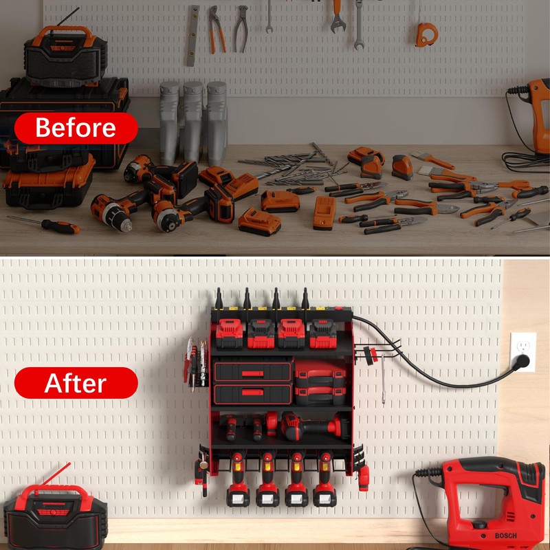 CFMASTER Power Tool Organizer Wall Mount with Charging Station -