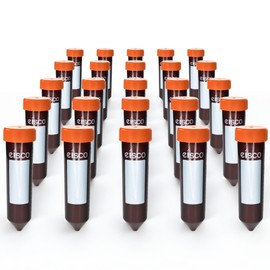 Eisco - Pack of 25, 50mL Sterile Amber Centrifuge Tubes, Polypropylene, Flat Cap, Lab-Grade