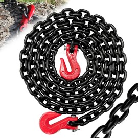 G80 Transport Binder Chain 5/16 Inch×10 Foot|Wll 4900 lbs Tow Chain with Heavy Duty|Trailer Safety Lifting Chain Holder with Clevis Grab Hooks|Truck Tie Down Binding Equipment (Oiled Black)