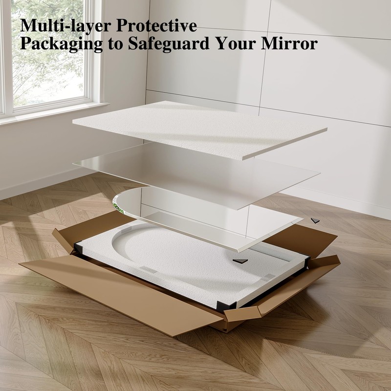 Frameless Arched Mirror, 24"x36" Beveled Bathroom Vanity Mirrors