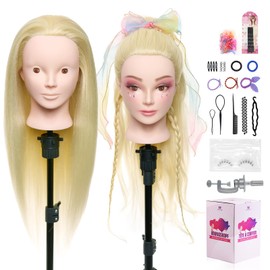 Neverland Beauty & Health 24'' 50% Real Human Hair Mannequin Head Make-upable Hairdressing Training Head with Table Clamp Braid Set (Gold)