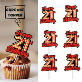 18pcs Happy 21st Birthday Dessert Cupcake Topper Fluorescent Flashing Night Out Hen Movie Nightclub Theme Decor Supplies Men Women Boy Girl Happy Birthday Party Decorations Red Glitter