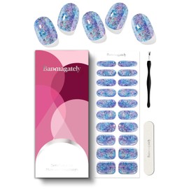 Banmagately Semi Cured Gel Nail Strips, 20Pcs Long Lasting Salon Quality Wraps, Easy Apply & Remove Gel Nail Stickers with UV Light (Frost Shard Blue)