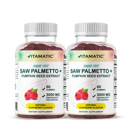 Vitamatic Sugar-Free Saw Palmetto with Pumpkin Seed – 3000 mg Equivalent per Serving – Natural Raspberry Flavor – 60 Gummies - 2 Pack