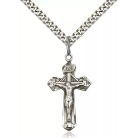 Bliss Sterling Silver Catholic Cross Crucifix Medal Pendant Necklace 24" Chain GiftBox