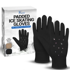 Kami-So Competition Ice Skating Jeweled Gloves for Girls | Figure Skating Gloves with Gel Wrist Support & Crystals | Figure Skate Gear and Accessories for Practice | Black | Large Waterproof