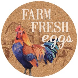 The Bridge Collection Farm Fresh Eggs Cork Trivet - 8" Decorative Cork Coaster for Hot Dishes - Country Chicken Hot Pad for Kitchen Table, Counter