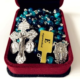 Elegantmedical - Collar hecho a mano con diseño de pavo real Bule con ojo de tigre de Nuestra Señora de la Gracia Rosario de pavo real