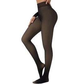 Tyusatu Fleece Lined Tights Women,Thermal Warm Fleece Lined Leggings Black Tights for Winter Skintone Sheer Pantyhose