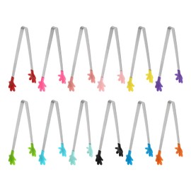 HARFINGTON Mini Food Tongs 5.67" Hand Shape Stainless Steel with Silicon Tips Small Cooking Tongs Kitchen Food Tongs Serving Tongs for Cooking Grilling BBQ Barbecue Kitchen, 12 Colors