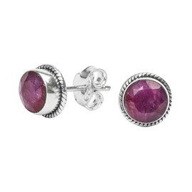 Ruby Stone Stud Post Earrings, 925 Sterling Silver Gemstone Earring 6 MM Round Girls Women Gift