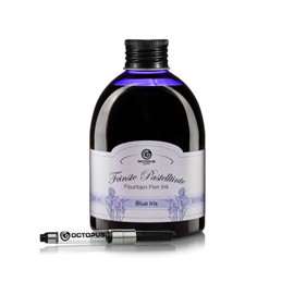 Octopus Fluids Fountain Pen Ink in Ink Glass with Converter, Writing Ink for Fountain Pen, Fountain Ink in Pastel Purple Blue Iris 250 ml