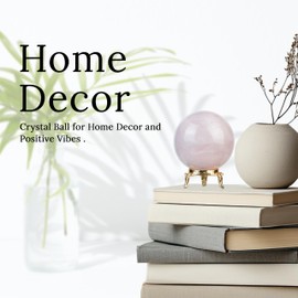 Crocon 50mm Rose Quartz Stone Sphere Ball with Metal Stand 1400+ carats Gemstone Ball Healing Sphere Sculpture Figurine for fengshui Divination Home Decoration Photography Crystal Sphere