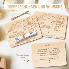 Small Wish Fulfiller Money Gifts Packaging Money Card Wood 14.7 × 10.4 cm Money Gifts for Baby, Boy & Girl Baby Cards Congratulations Cards for Birth Baby 1 2 3 Year Baby Shower Birthday