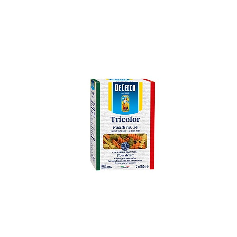 De Cecco Tri-Color Pasta, Fusilli No.34, 12 Ounce