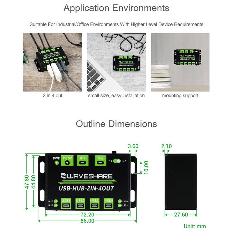 waveshare Industrial Grade USB HUB Extending 4X USB 2.0 Ports