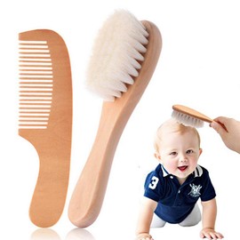 Kingsie Baby Hair Brush, Comb, Set of 2, Natural Wood, Goat Wool, Brush, Comb, Newborn, Baby Hair Care, Baby Shower, Gift