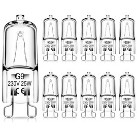Fulighture G9 Halogen Bulbs, Clear Capsule Halogen Lamps Dimmable, 25W, Warm White 3000K, No Strobe, No Flicker, 360° Viewing Angle, 10 Pcs