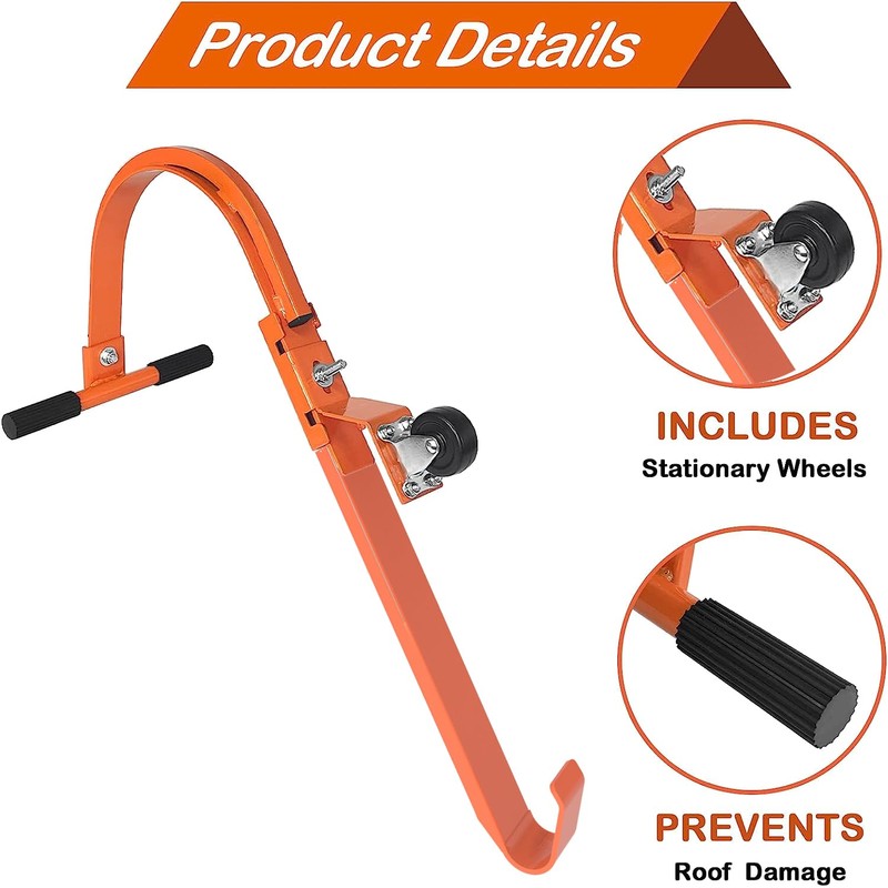 2 Pack Ladder Roof Hook with Wheel Heavy Duty Steel
