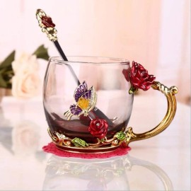 Guon-Wuvl Handicraft Crystal Glass 3D Flower Cups Tea Mug 11 ounces 6"W x 5"H