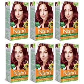 Nisha Creme Permanent Hair Color 100 percent Gray Coverage Hair Dye Pack of 6 Burgundy Vegan and Cruelty-Free Permanent Hair Color