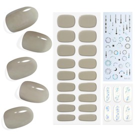 KING HORSE 24pcs Semi Cured Gel Nail Strips with Gel Nail Art Stickers Decals Long Lasting Nail Polish Wraps Salon-Quality Gel Nail Strip Semicured Gel Nail Stickers for Women (K072+NA02)