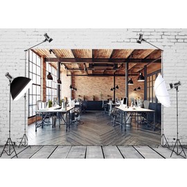 CORFOTO Fabric 5x3ft Office Backdrop Theme Photography Industrial Style Loft Apartment Virtual Business Mansion for Video Call Mini Session Conference Zoom Meeting Background Poster Decor Curtain