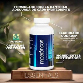 NLS ESSENTIALS PROBIÓTICOS Y PREBIÓTICOS | Mezcla de 7 cepas | Contiene FOS | 60 Cápsulas de origen Vegetal | Salud y Bienestar con Essentials
