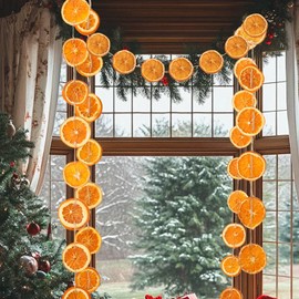 Christmas Decorations, 10ft Dried Orange Slice Christmas Garland, Rustic Orange Garland for Mantle Front Door Fireplace Home Wall Doorway Window Christmas Tree Porch Farmhouse Indoor Decor, 2 Pack