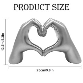 Heart Shape Hand Statue, Heart Hand Sculpture, Love Finger Statue, Heart Hands Statue, Gesture Statues and Sculptures, Romantic Statue, Home Decoration for Living Room, Room, Office, Silvery
