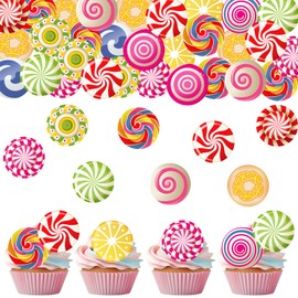 Fyeoxle 36PCS Edible Candyland Cupcake Toppers Wafer Paper Lollipop Garland Cupcake Decor Wafer Sheet Edible Candy Dessert Picks for Sweet Candy Theme Birthday Baby Shower Party Decor