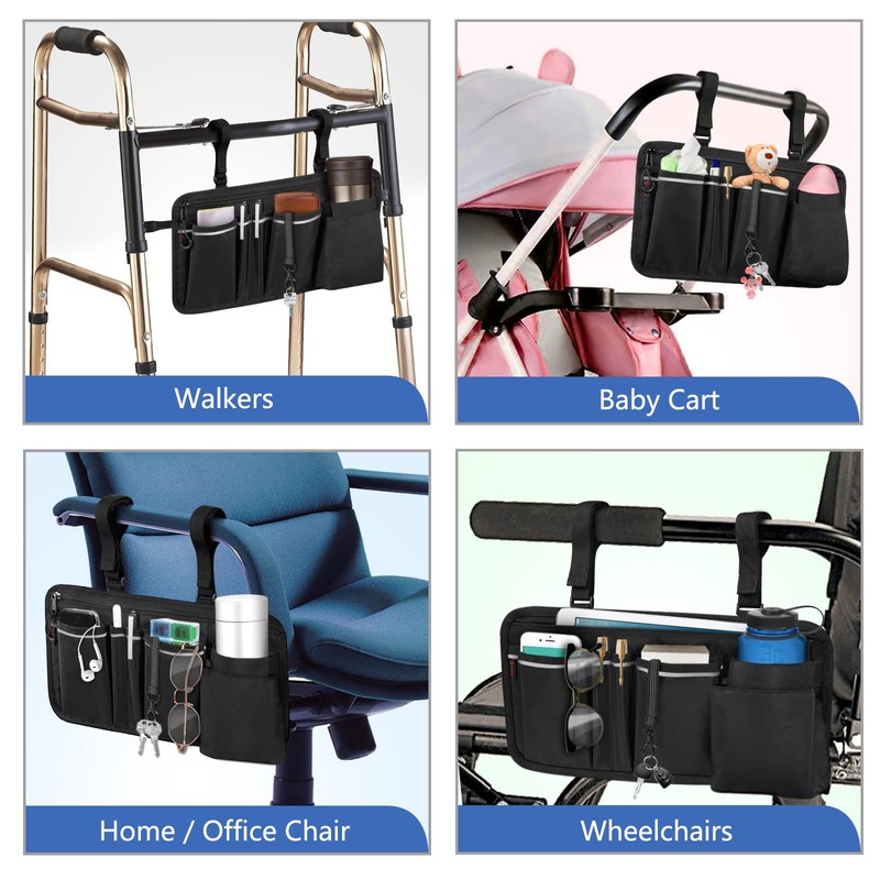 FINPAC Wheelchair Side Storage Bag w/Cup Holder, Wheelchair Armrest Accessories