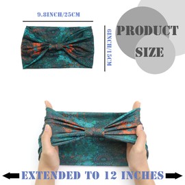 FULZTEY Boho Headbands for Women Fashion Wide Head Bands Floral Print Headwrap Large African Knot Turban Elastic Non Slip Workout Yoga Sweat Hairband Soft Cotton Bandanas for Hair Accessories 4Pcs