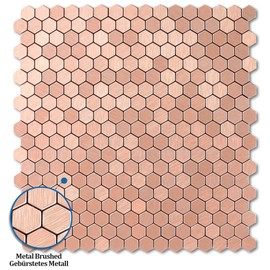 M MOFIT Peel and Stick Backsplash Rose Gold Tiles,Stick-on Metal Stainless Steel Mosaic Tiles for Kitchen Backsplash Behind Stove(10 Sheets, Hexagon)