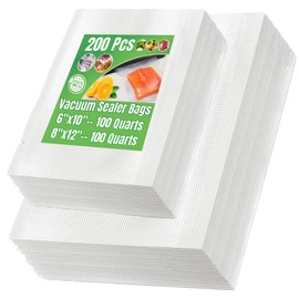 200 Pcs Vacuum Sealer Bags for Food Saver Freezer Bags 100 count 6"x10", 100 Quart 8"x12" Pre Cut Food Storage Commercial Grade Vacuum Seal Sous Vide Cooking Bags Airtight Heavy Duty BPA Free