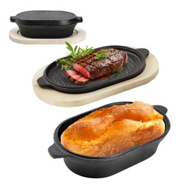 Cast Iron Bread Pan with Lid 2 in 1 Pre Seasoned Cast Iron Dutch Oven Pot Bread Cooking Set with Wooden Plate