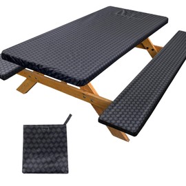 pickyNproud Picnic Table Cover with Bench Covers Portable Tablecloth Built-in Storage Pocket Picnic Table Covers with Elastic Waterproof Camping Essentials for RV Camping
