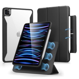 ESR ESR for iPad Pro 11 Inch Case (2022/2021/2020/2018, 4th/3rd/2nd/1st Generation) with Pencil Holder, Removable Magnetic Cover, Vertical Stand, Rebound 360 Series, Black