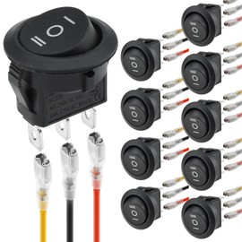 BaYiToo 10 Pcs 3-Positions 3-Pins Round Rocker Switches with Wires, 3A/250V 6A/125VAC 3 Way Mini Circle Toggle Switch for Car Stereo Marine Boat (ON/Off/ON)