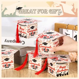 KPOSIYA 32 Pcs Graduation Cap Gift Box 2.3 x 2.3 x 2.3 Inches Graduation Candy Box with Tassel Small Gift Box Treat Boxes Graduation Decorations Party Favor Boxes(White)