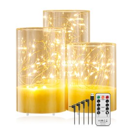 Forever Speed 3er-Set Led Kerzen Aufladbar 1000mAH mit Fernbedienung Timer Lichterkette Kerzen Wiederaufladbare Dekorative Lichter Dimmbar Flammenlose Kerzen für Wohnkultur, Hochzeiten - Weiß