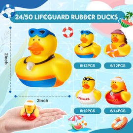 DEEKIN 50 Pcs Lifeguard Rubber Ducks 2 Inch Lifeguard Ducks Bath Rubber Ducks Floating Duck for Cruise Ships Hide Baby Shower Birthday Party Favors Beach Pool Gift