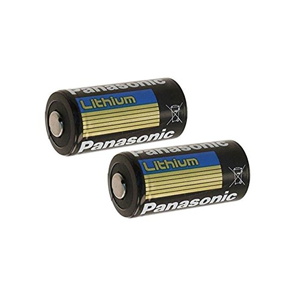 Panasonic BAT002 x 2 CR123A Lithium 3V Photo Lithium Batteries, 0.67" Dia x 1.36" H (17.0 mm x 34.5 mm), Black, Gold, Blue (Pack of 2)