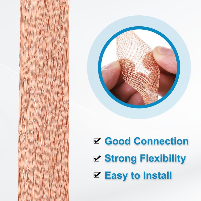 MECCANIXITY 3Pcs Braided Ground Strap 12" x 0.4" Copper Universal