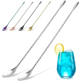 2-Pack 12 Inches Stainless Steel Bartender Mixing Spoon Cocktail Stirrers, Spiral Pattern Bar Spoon Stirring Spoon with Long Handle - Colour: Silver