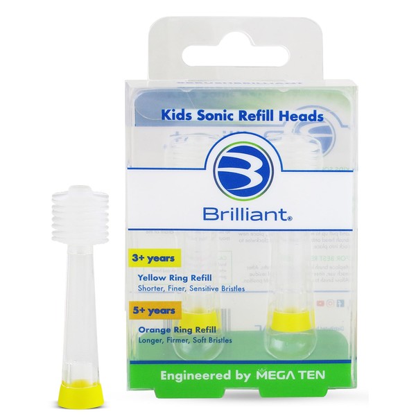 Brilliant Oral Care Kids Sonic Toothbrush Ultra Soft Replacement Heads, for Children Ages 3+, Yellow, 2 Pack