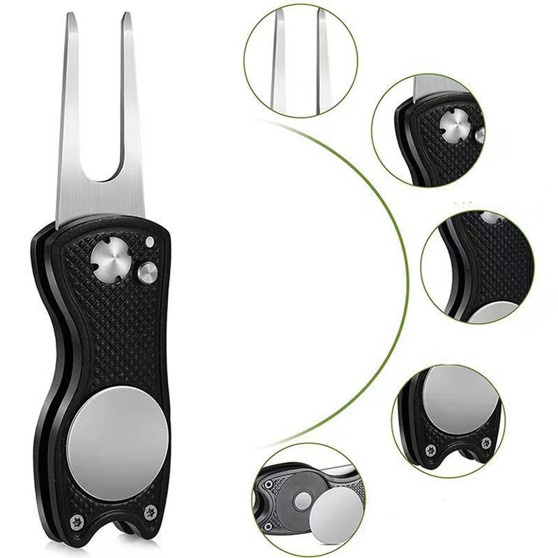 FGXY 2 Pieces Golf Folding Divot Fork, Switchblade, Golf Divot